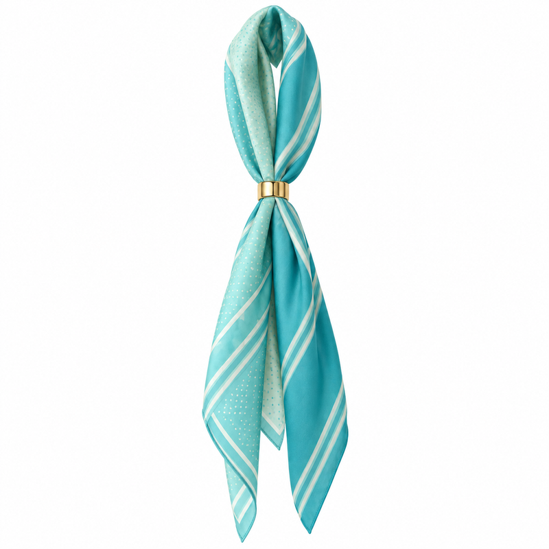 Pañuelo turquesa Santorini con anilla dorada
