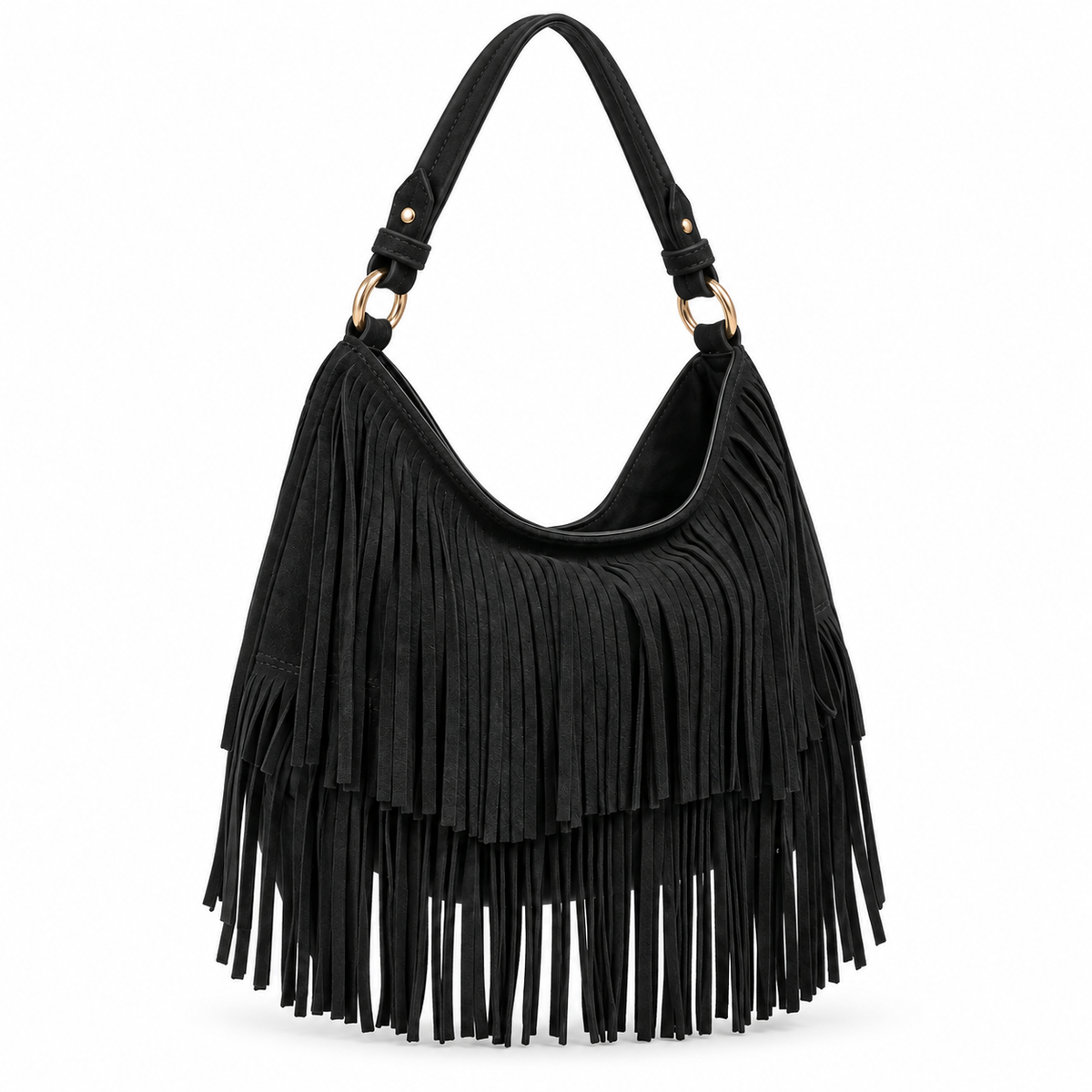 Bolso flecos negro Alma - vista lateral