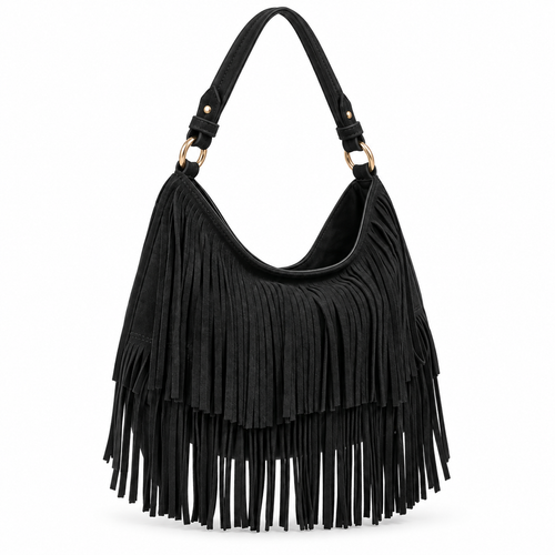 Bolso flecos negro Alma - vista lateral