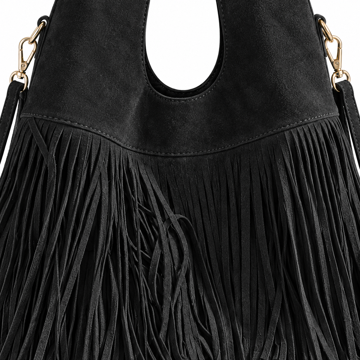 Bolso flecos negro Alma - detalle