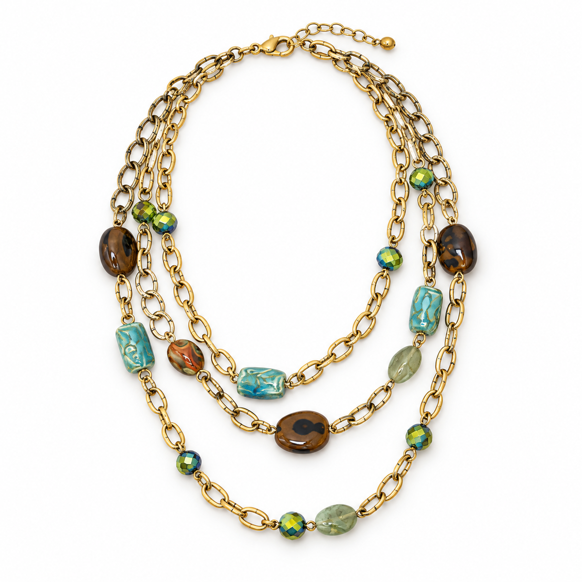 Collar multicapa piedras verdes Esmeralda