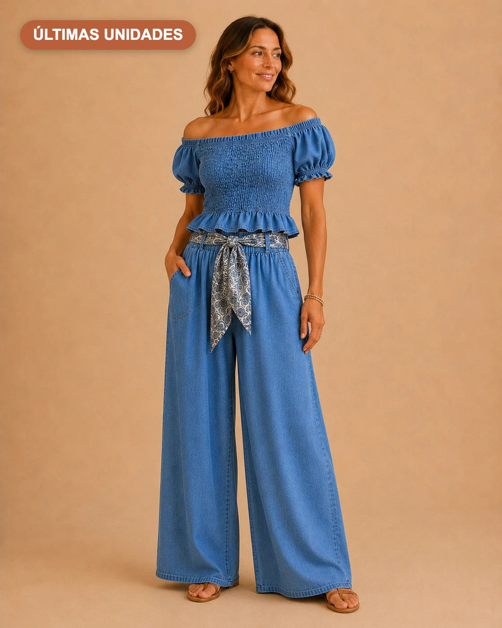 Conjunto denim smocked - Últimas unidades