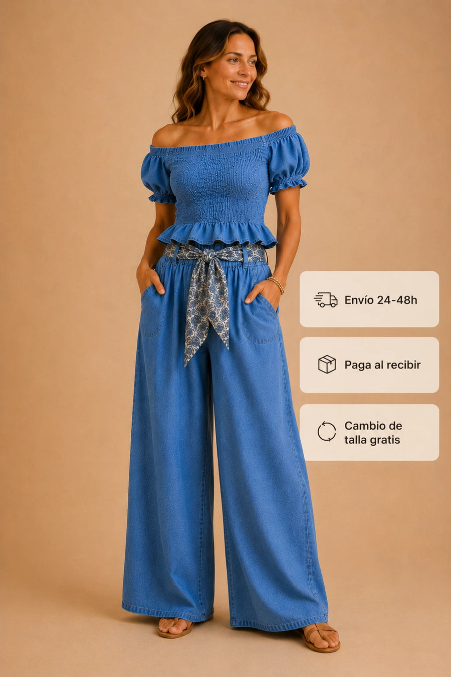 Conjunto denim smocked