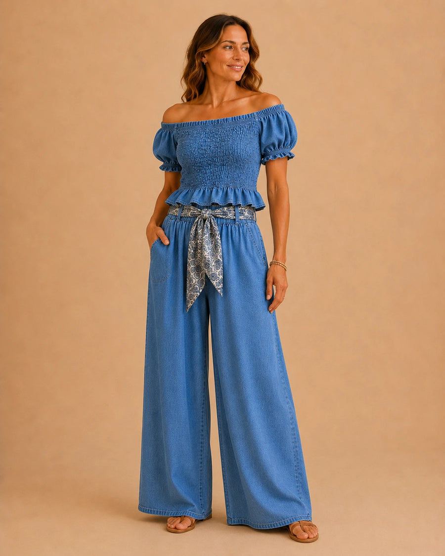 Conjunto denim smocked